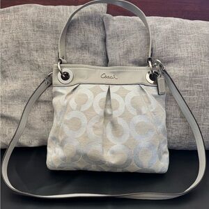 Coach Silver and Cream Signature Shoulder Bag